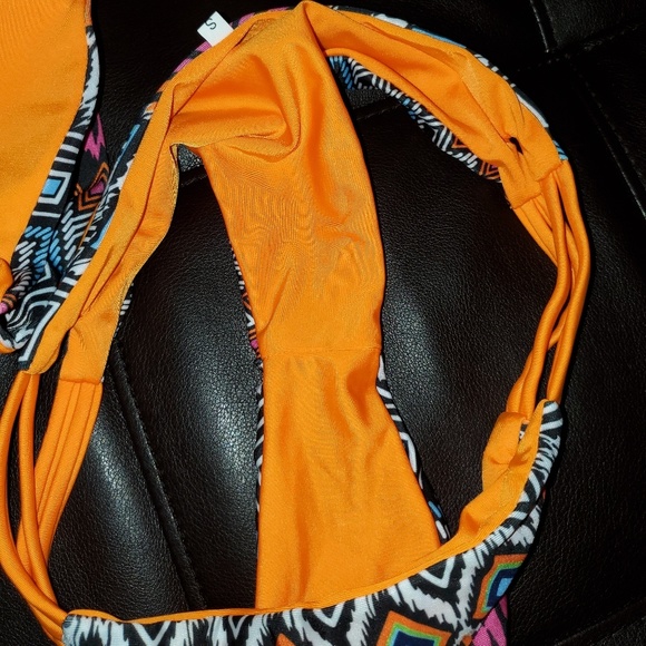 NEW Orange Ombre Geometric Strappy Bikini Swimsuit - Picture 4 of 6